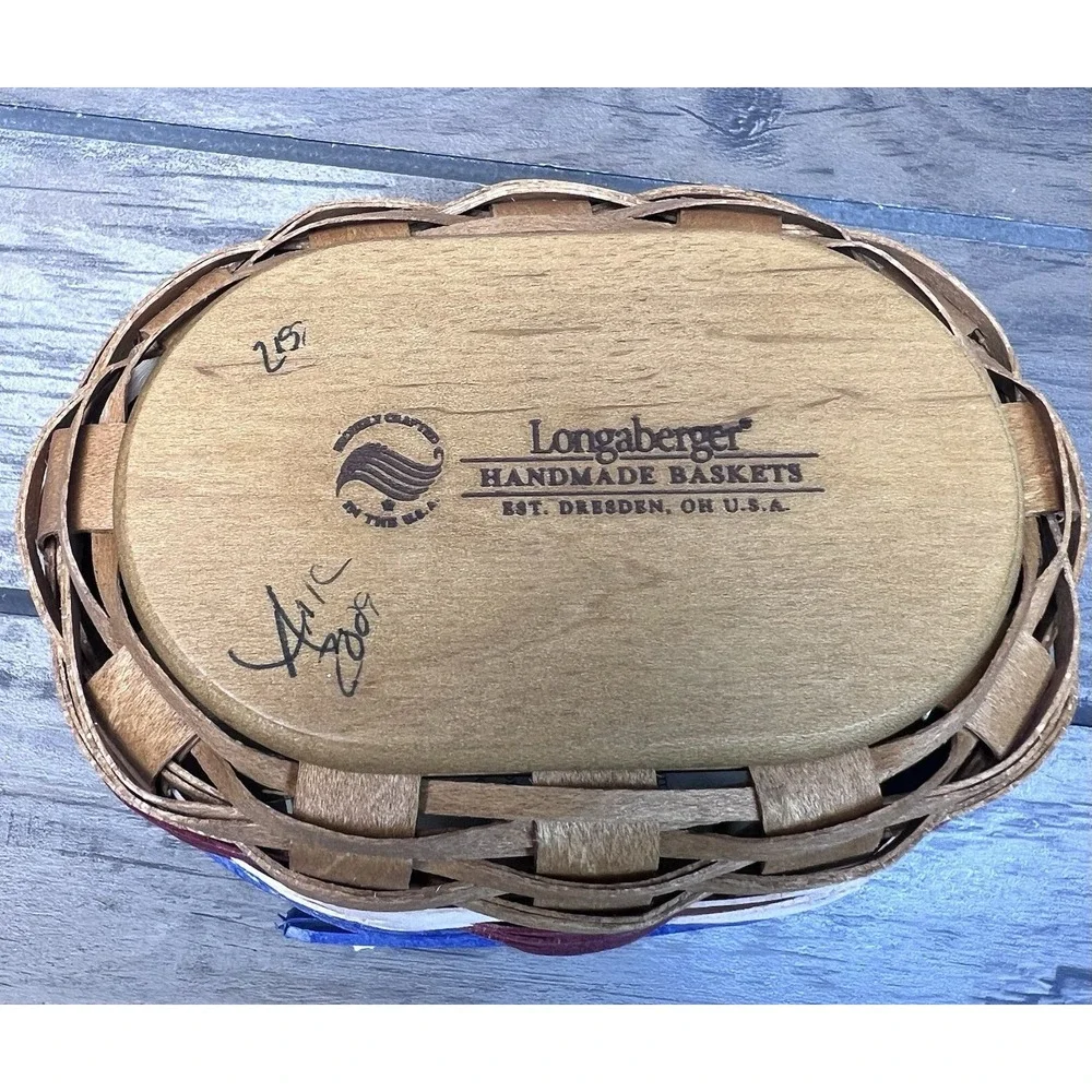 Longaberger 2009 NWT Stars & Stripes Basket Combo W/ Lid, Protector! Tie-On USA